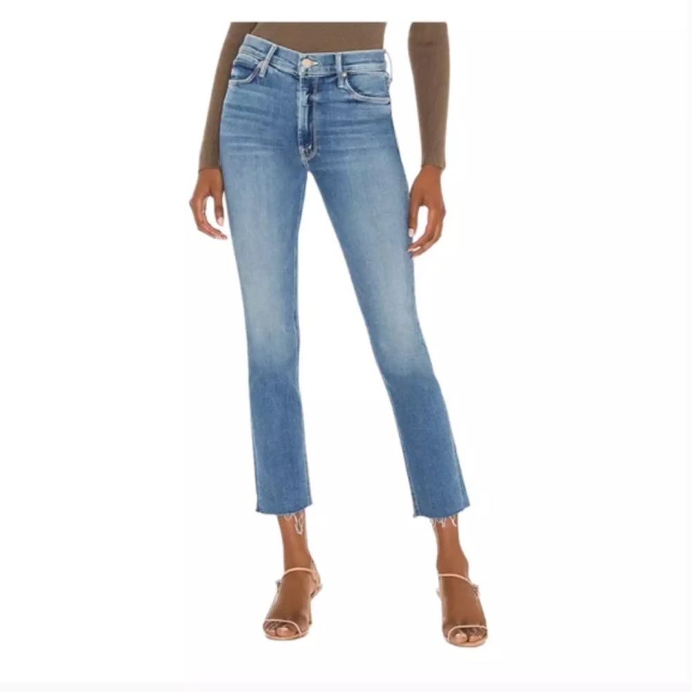 Mother the dazzler mid rise fray jeans riding the cliffside
